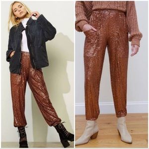 Free People Morelia Sequin Gold Sparkle Jogger Pants size small